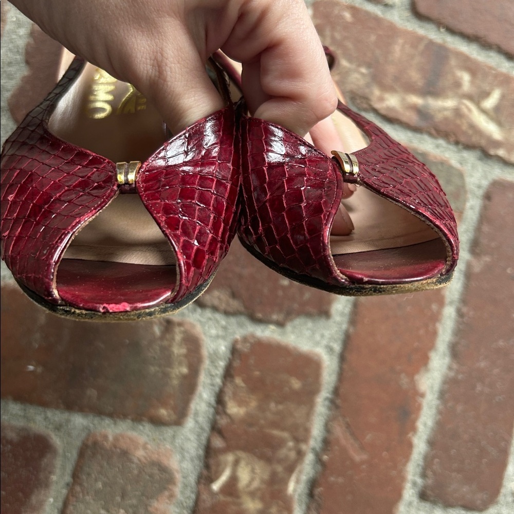 Rare Vintage Salvatore Ferragamo Snakeskin Slingback Peep Toe Heels - Picture 4 of 9